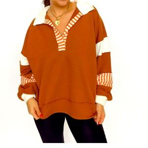 Bucketlist Collard Oversized Cotton Pullover In Camel